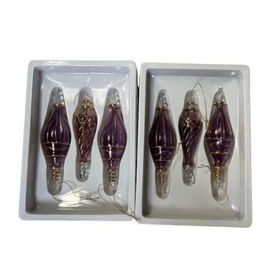 Dillards Trimmings Vintage Purple Gold Glass Finial Christmas Ornaments Set of 6